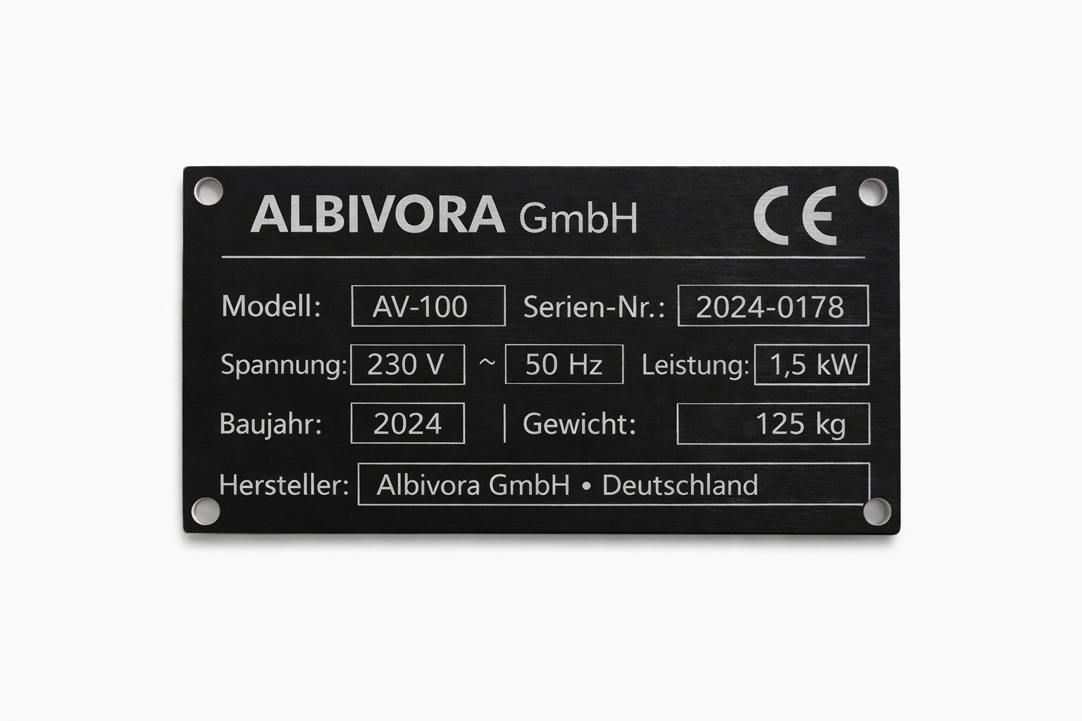 Lasergraviertes Aluminium-Typenschild von Albivora