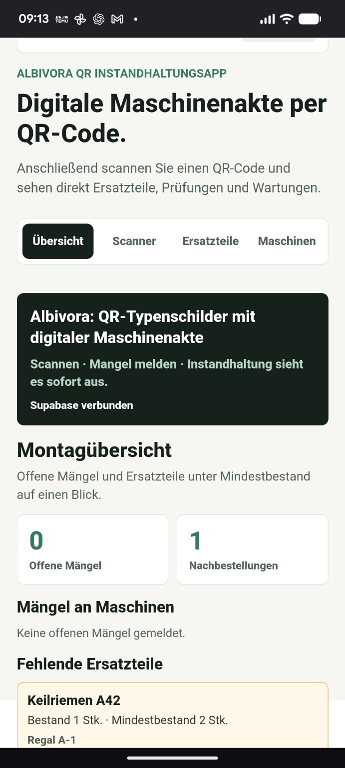 Übersicht der digitalen Maschinenakte