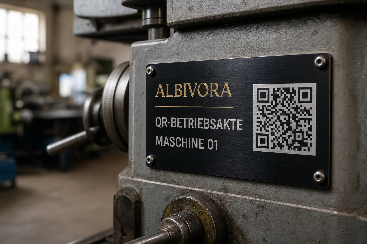 Industriemaschine mit montiertem Albivora QR-Schild